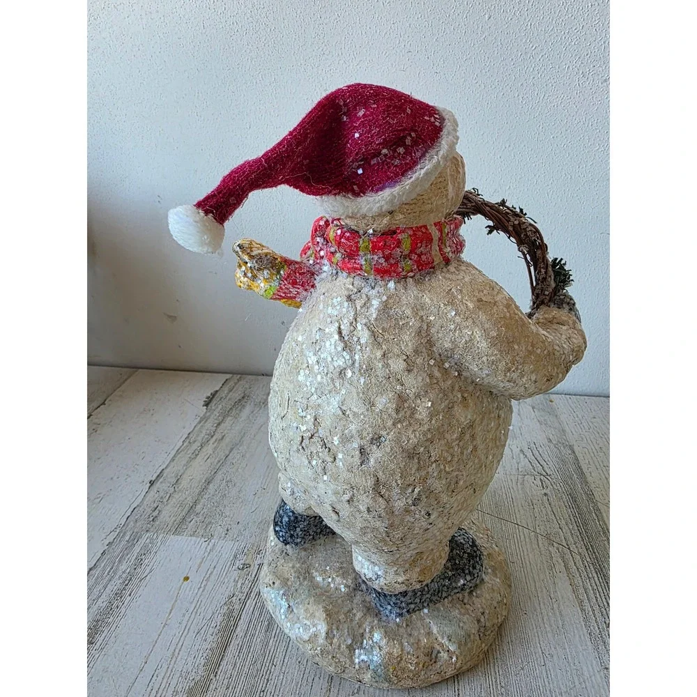 Vintage glitter snowman wreath statue figurine sparkle Xmas decor‎ hat